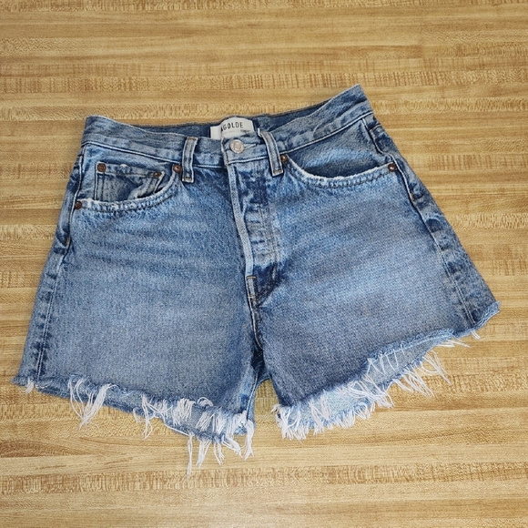Agolde Distressed Blue Jean Shorts, Size 24 - Picture 1 of 10